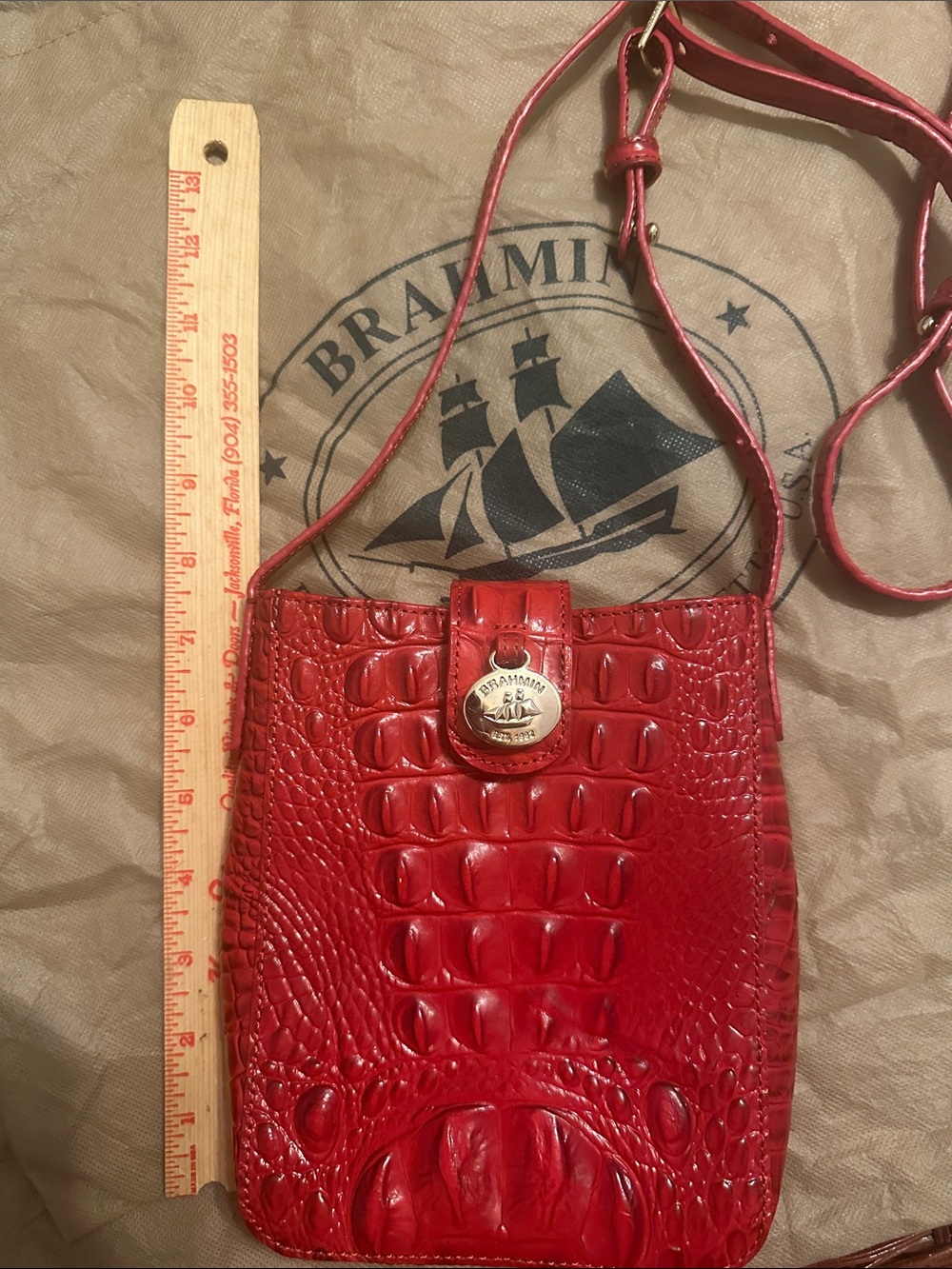 Brahmin Red Croc-Embossed Leather Crossbody Bag
